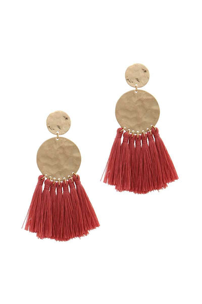 Double Hammered Circle Tassel Drop Earring