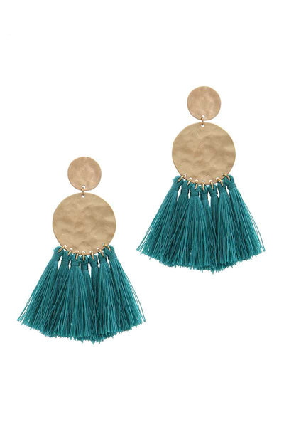 Double Hammered Circle Tassel Drop Earring