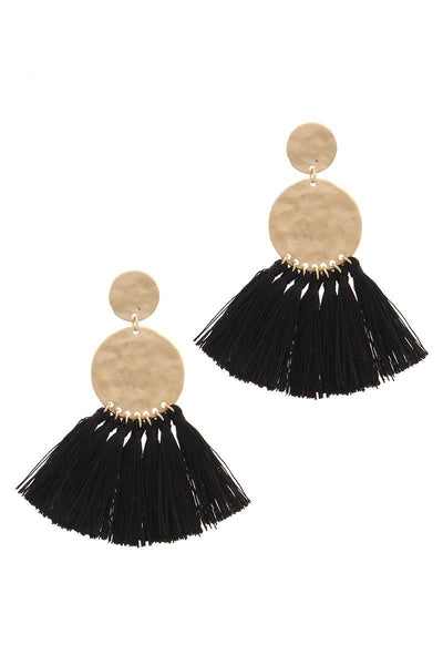 Double Hammered Circle Tassel Drop Earring