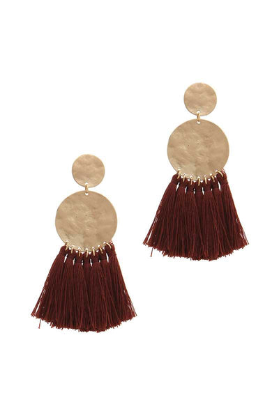 Double Hammered Circle Tassel Drop Earring