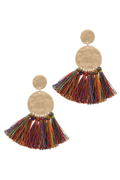 Double Hammered Circle Tassel Drop Earring