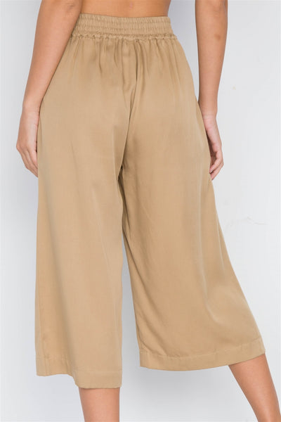 Khaki High Waist Cropped Wide Leg Pants