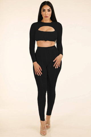 Shirred Mesh Top & Ruched Mesh Leggings Set