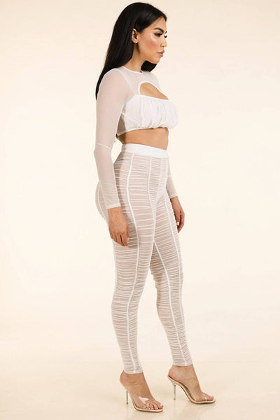 Shirred Mesh Top & Ruched Mesh Leggings Set