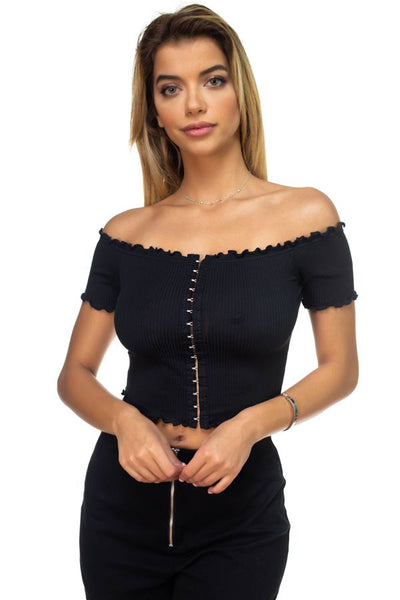 Hook & Eye Ribbed Off The Shoulder Top