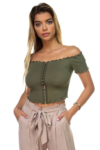 Hook & Eye Ribbed Off The Shoulder Top