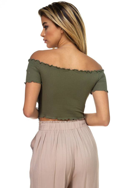 Hook & Eye Ribbed Off The Shoulder Top