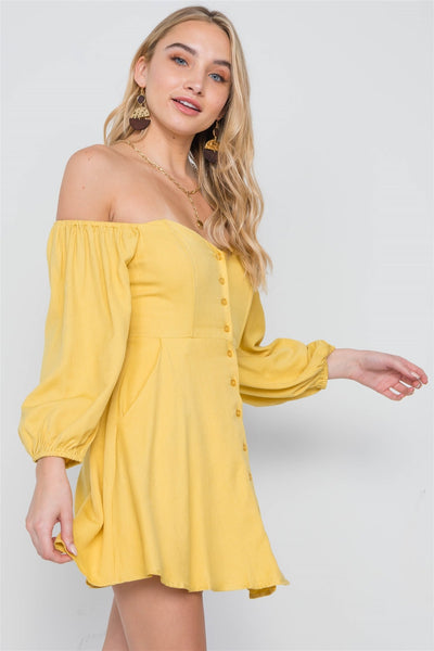 Off-the-shoulder Button Down Boho Mini Dress
