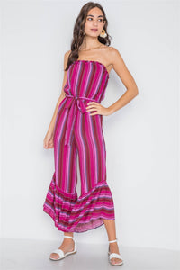 Stripe Strapless Flare Leg Jumpsuit