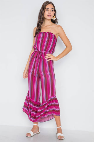 Stripe Strapless Flare Leg Jumpsuit