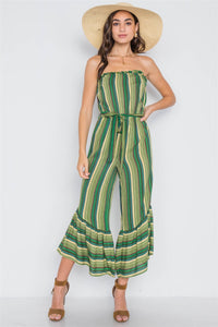 Stripe Strapless Flare Leg Jumpsuit