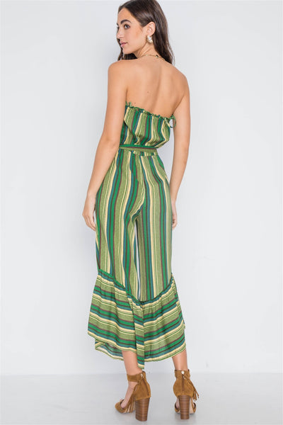 Stripe Strapless Flare Leg Jumpsuit