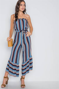Stripe Strapless Flare Leg Jumpsuit