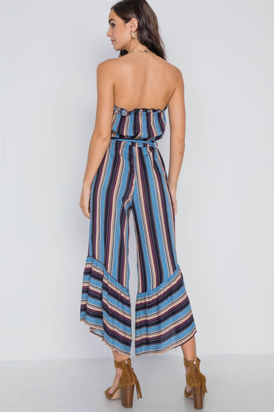 Stripe Strapless Flare Leg Jumpsuit