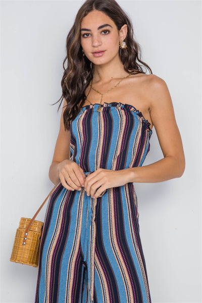 Stripe Strapless Flare Leg Jumpsuit