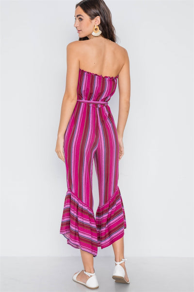 Stripe Strapless Flare Leg Jumpsuit