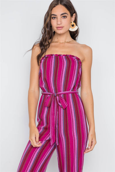 Stripe Strapless Flare Leg Jumpsuit