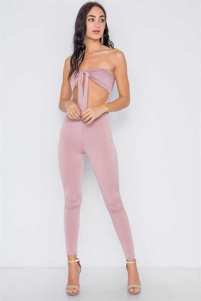 Front Tie Cut Out Skinny Leg Jumpsuit