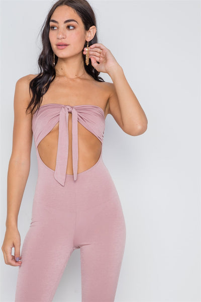 Front Tie Cut Out Skinny Leg Jumpsuit