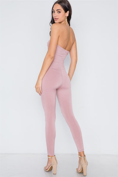 Front Tie Cut Out Skinny Leg Jumpsuit