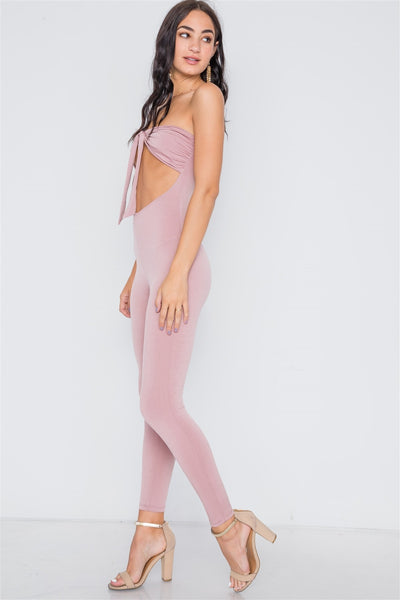 Front Tie Cut Out Skinny Leg Jumpsuit