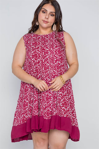 Plus Size Red White Floral Sleeveless Boho Dress