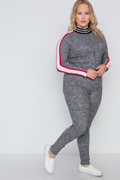 Plus Size Grey Heathered Color Block Jumpsuit