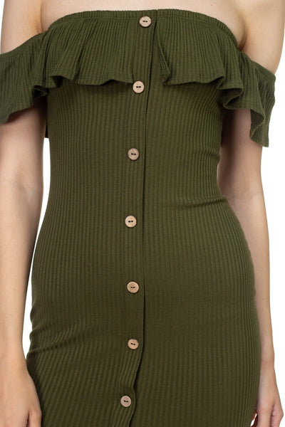Off Shoulder Ribbed Mini Dress