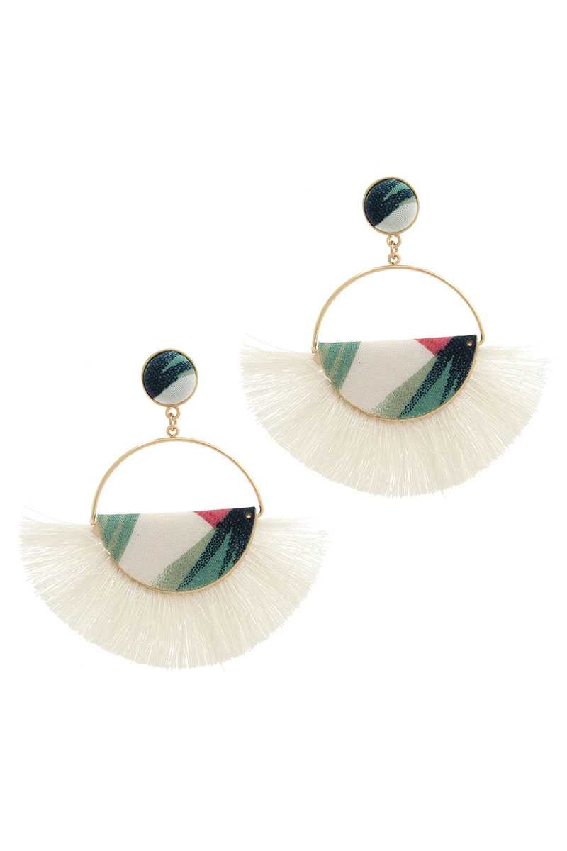 Fabric Half Circle Fan Tassel Post Drop Earring
