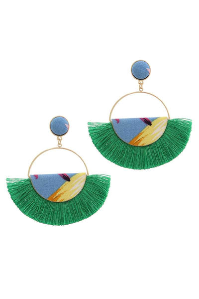 Fabric Half Circle Fan Tassel Post Drop Earring