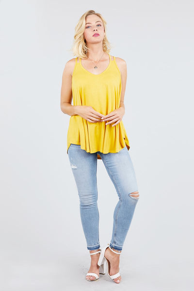 V-neck Double Shoulder Strap Cami Rayon Spandex Top