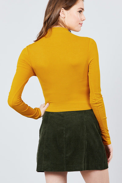 Long Sleeve W/button Detail Mock Neck Rib Knit Top