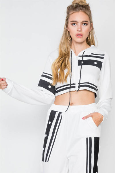 White Knit Color Block Crop Sweater Pant Set