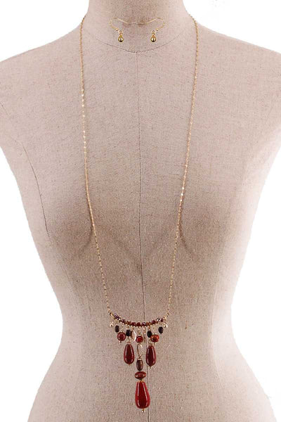 Fashion Multi Stone Drop Necklace