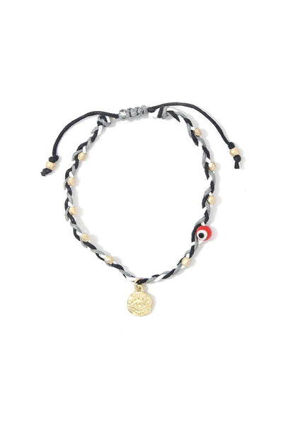 Evil Eye Coin Beaded Adjustable Bracelet