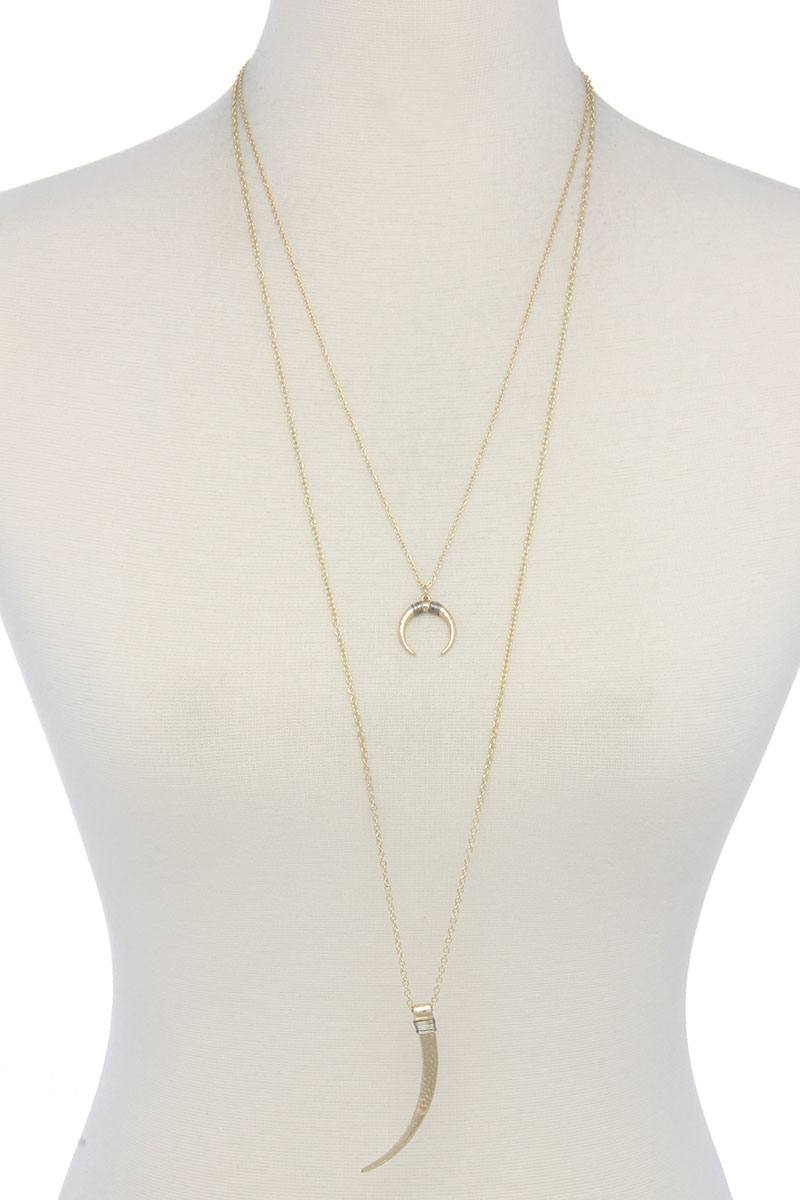 Hammered Tooth Pendant Multi Layered Necklace