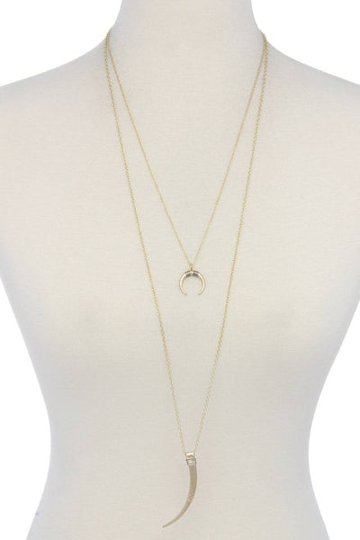 Hammered Tooth Pendant Multi Layered Necklace