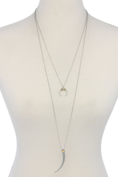 Hammered Tooth Pendant Multi Layered Necklace