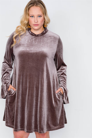 Plus Size Velvet Long Sleeve Mini Dress