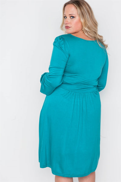 Plus Size Shoreline Turquoise Ling Sleeve Dress