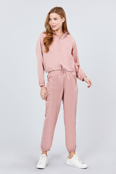 Long Raglan Sleeve Mock Neck Toggle Elastic Hem Wind Breaker Crop To