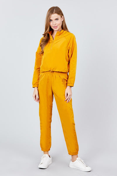 Long Raglan Sleeve Mock Neck Toggle Elastic Hem Wind Breaker Crop To