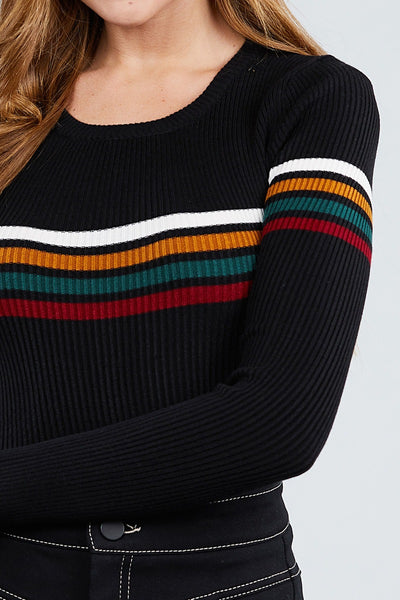 Long Sleeve Round Neck Stripe Sweater Top