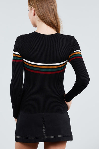 Long Sleeve Round Neck Stripe Sweater Top