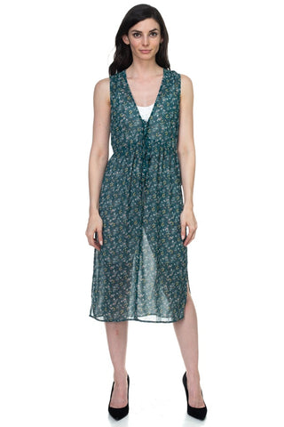 Floral Sheer Self Tie Duster