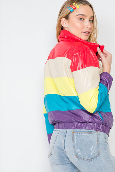 Multi Color Block Zip-up Puffer Jacket