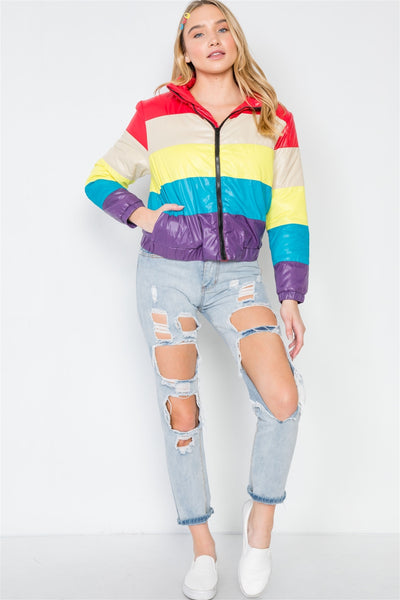 Multi Color Block Zip-up Puffer Jacket