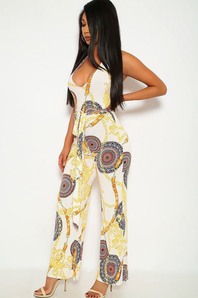 Print, Sleeveless, Plunged Neckline, Halter Romper