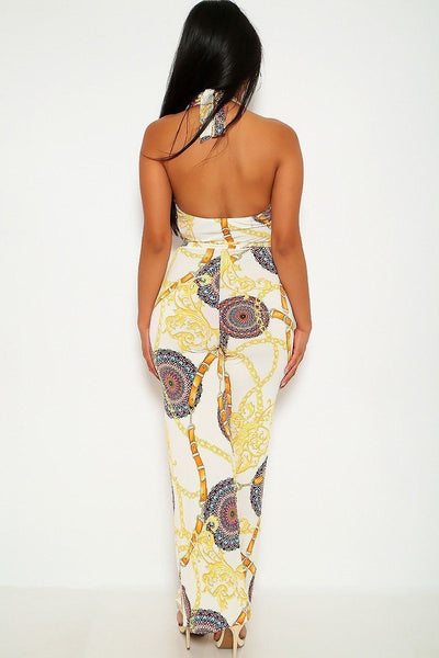 Print, Sleeveless, Plunged Neckline, Halter Romper