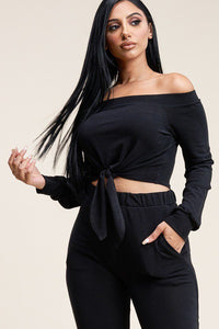 Solid French Terry Top And Pants Two Piece Set